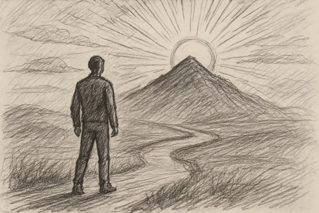Concept image of a man walking toward purpose or personal mission