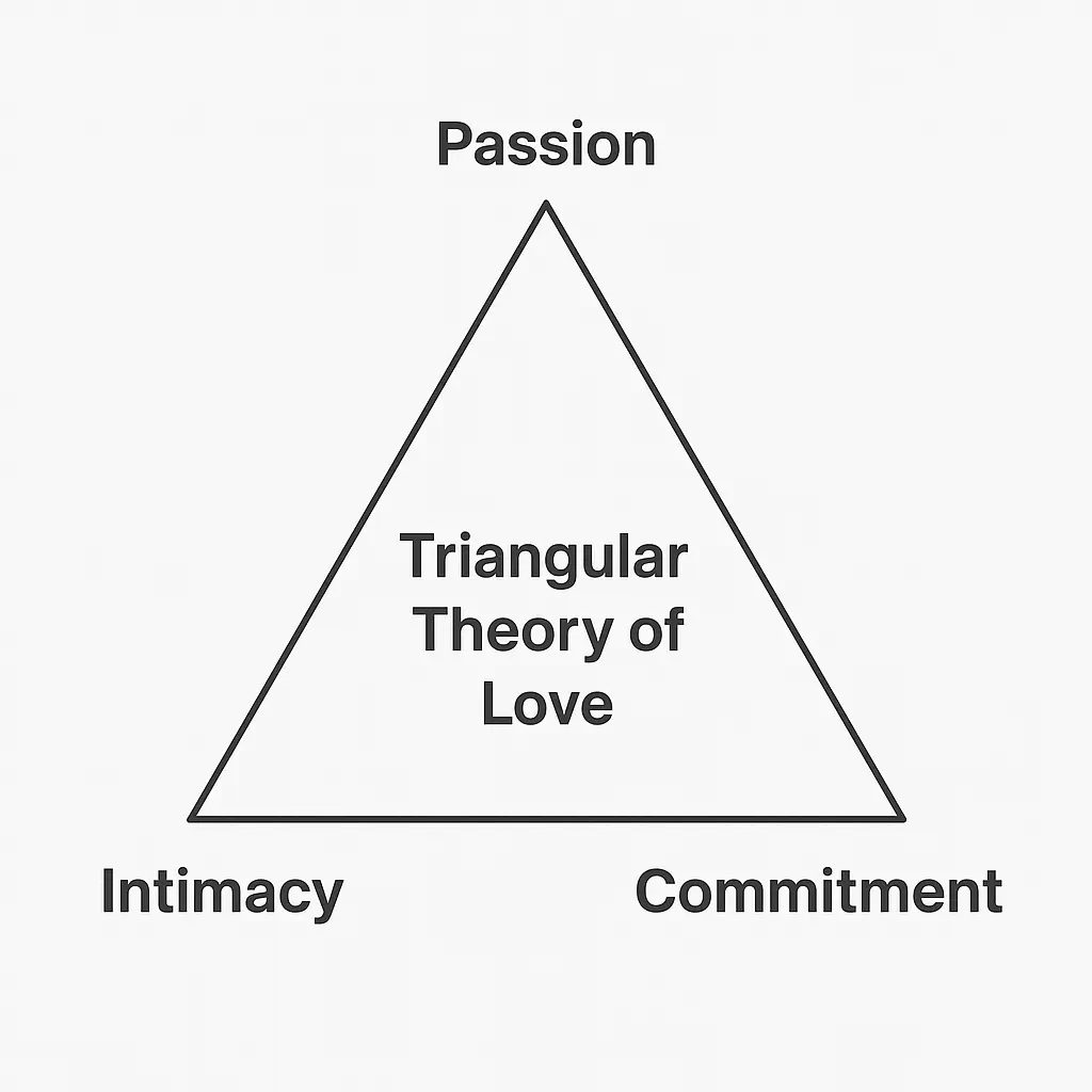 Diagram of Sternberg’s triangular theory of love, showing how intimacy, passion, and commitment create lasting desire.