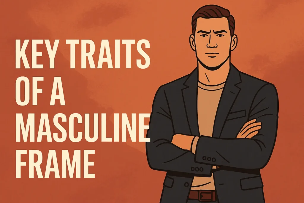 Illustration of a confident masculine man with arms crossed, symbolizing the key traits of masculine frame such as composure, self-respect, and leadership