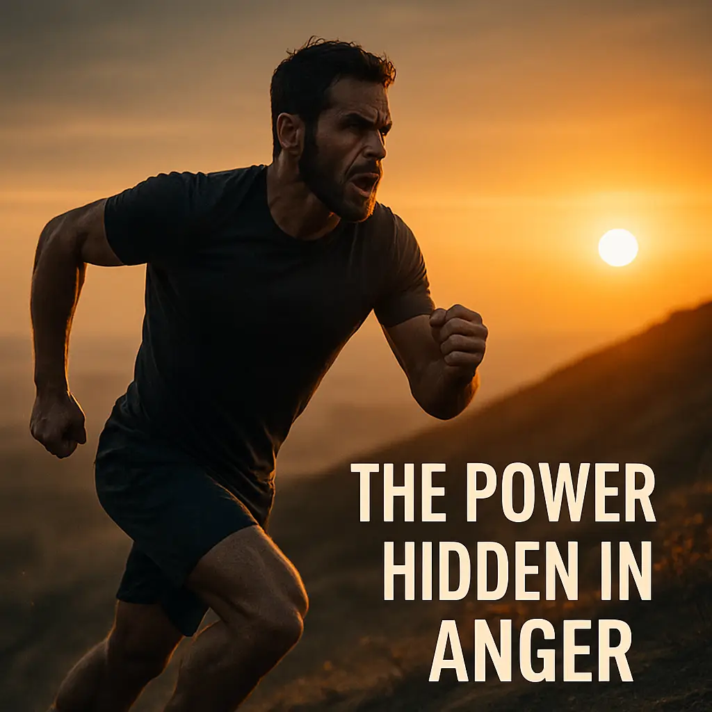 Lack of control. A man runs uphill at sunrise with fierce determination, symbolizing the power hidden in anger.