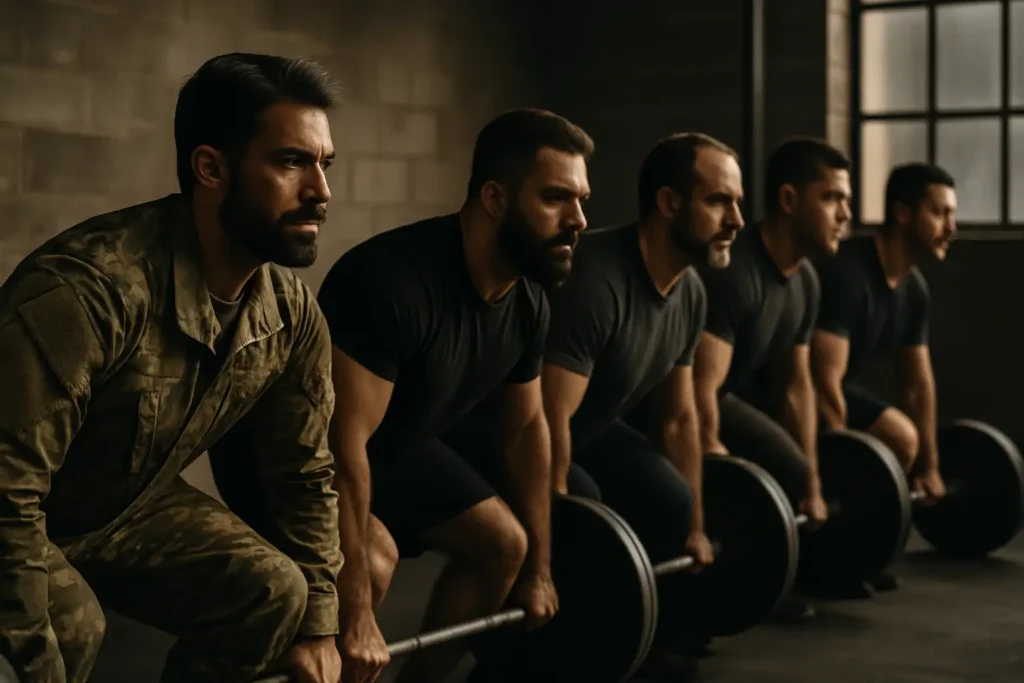 A line of men train together, symbolizing how history and modern life prove the strength of brotherhood.