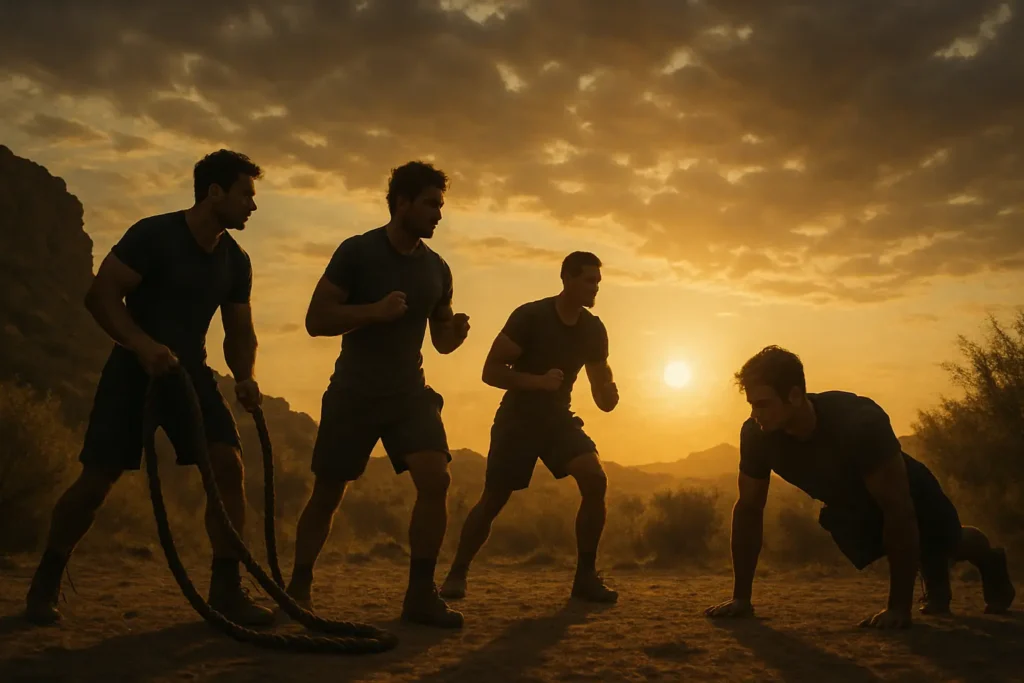 Masculinity Still Matters. A man climbing a mountain path at sunrise with a heavy pack, symbolizing discipline, purpose, and the masculine reset framework.