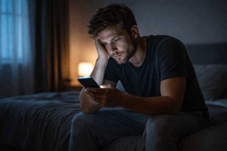why does my ex seem fine after breakup man checking phone at night